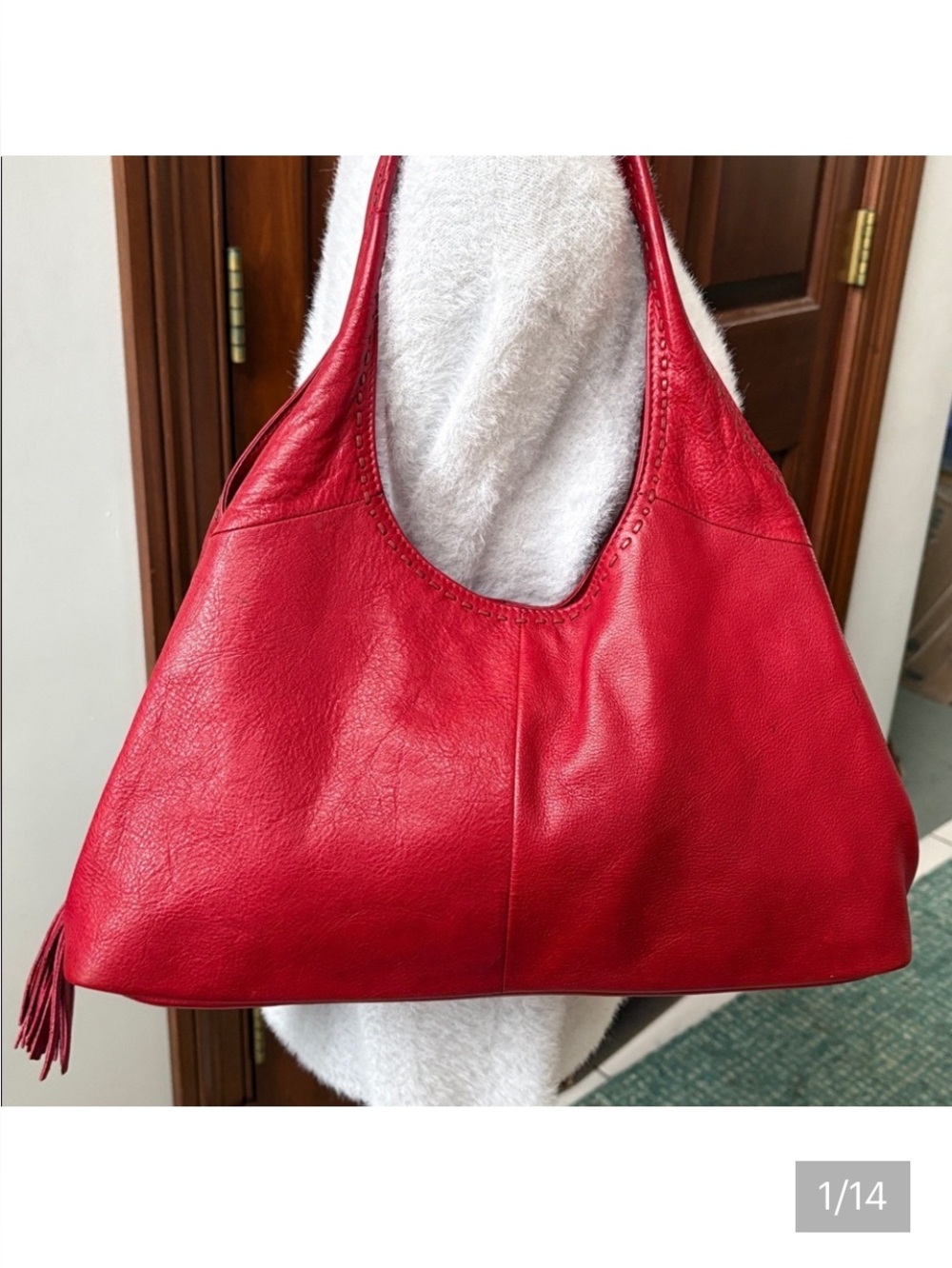 Sigrid Olsen  shoulder bag  leather red  3 compartment  saddle stitching
EUC